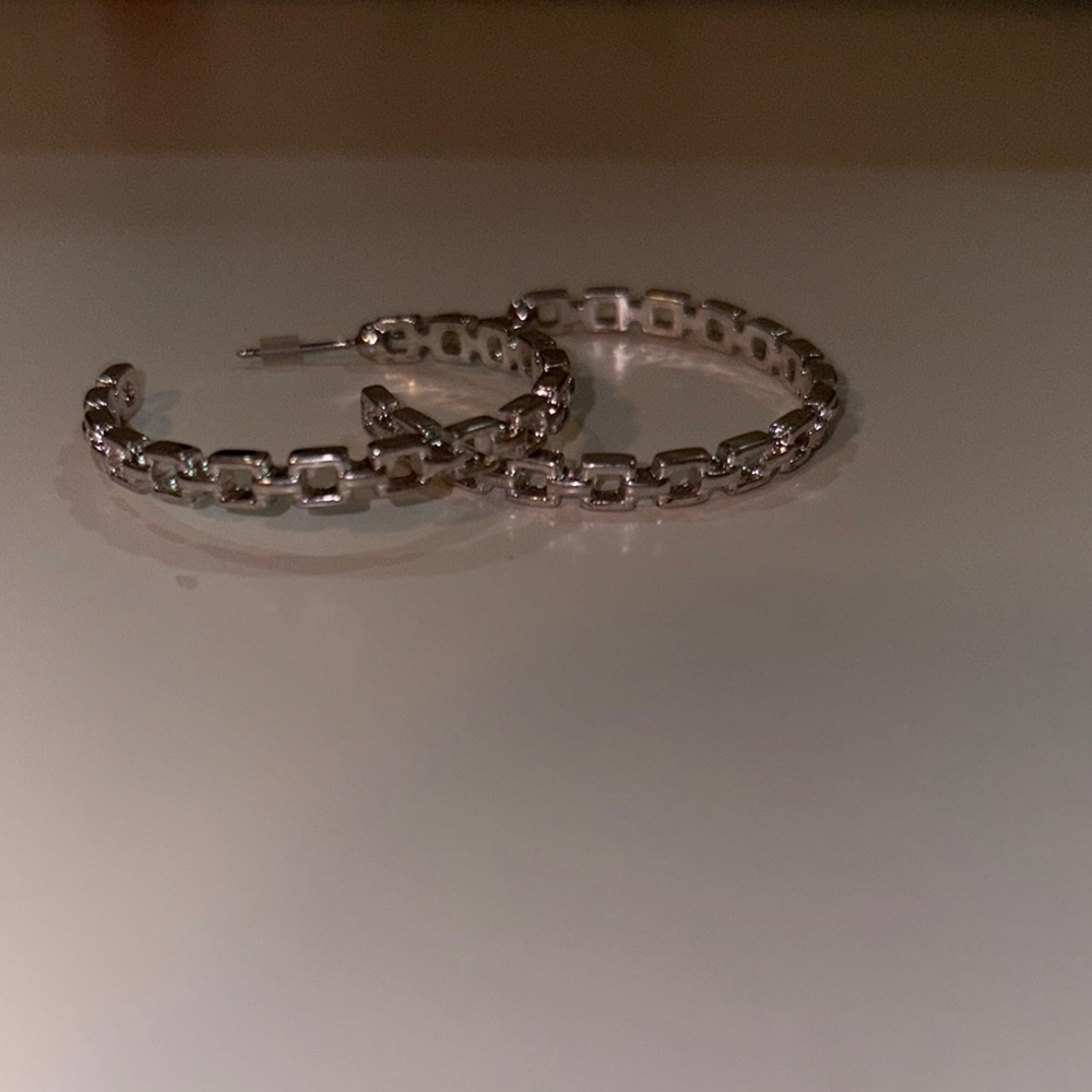 Elegant Silver Hoop Earrings - Picture 2 of 2